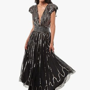 Sarkisisan sequin Dress w/deep V neck